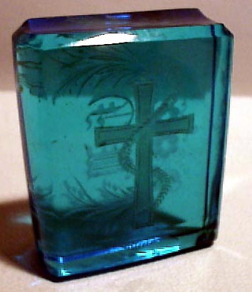 Blue Cut and Engraved Paperweight